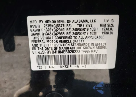 2014 Acura Mdx Advance Pkg W/Entertainment Pkg from USA, damaged, VIN 5FRYD4H84EB026228